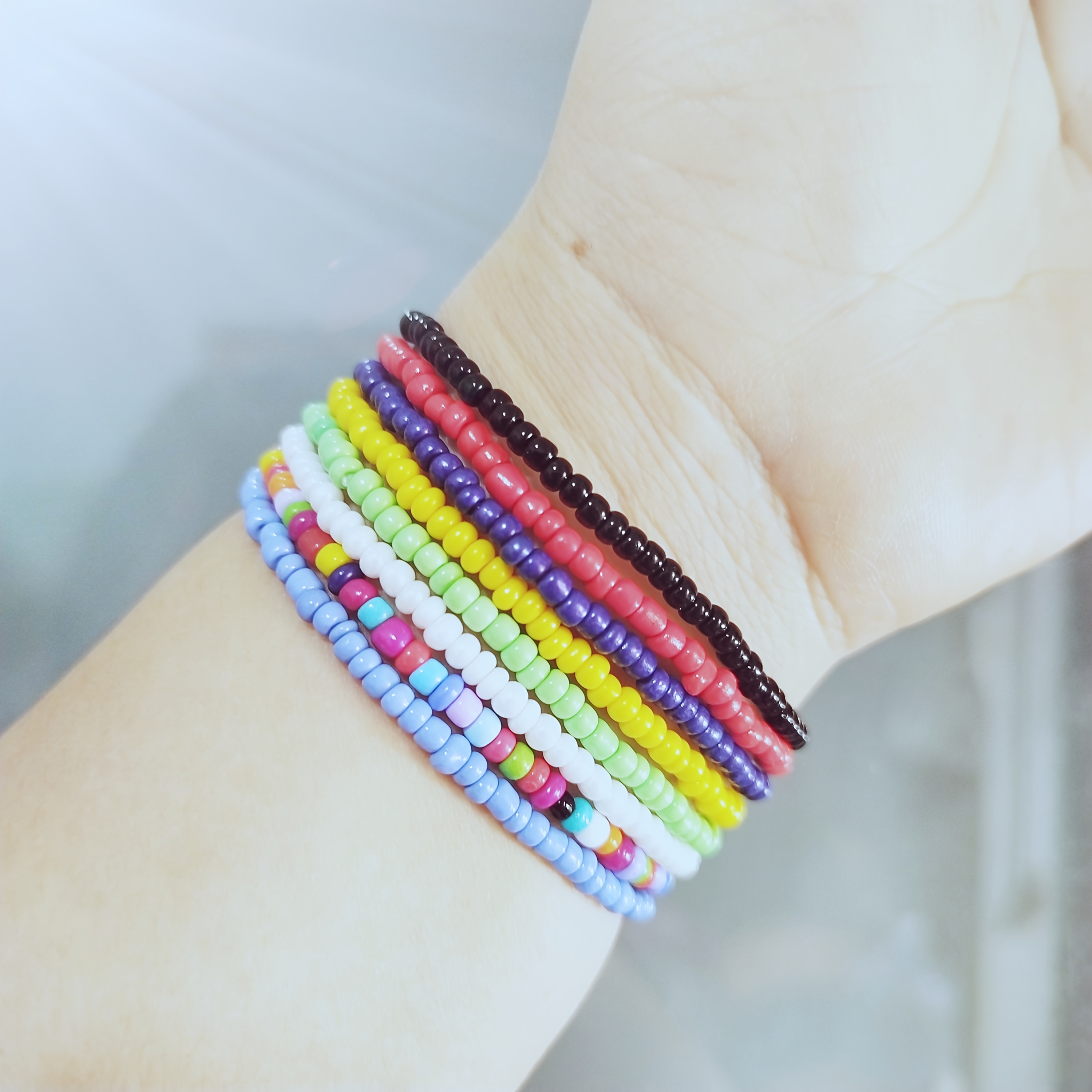 8pc Bohemian Multicolor Hand-Beaded Bracelets Set